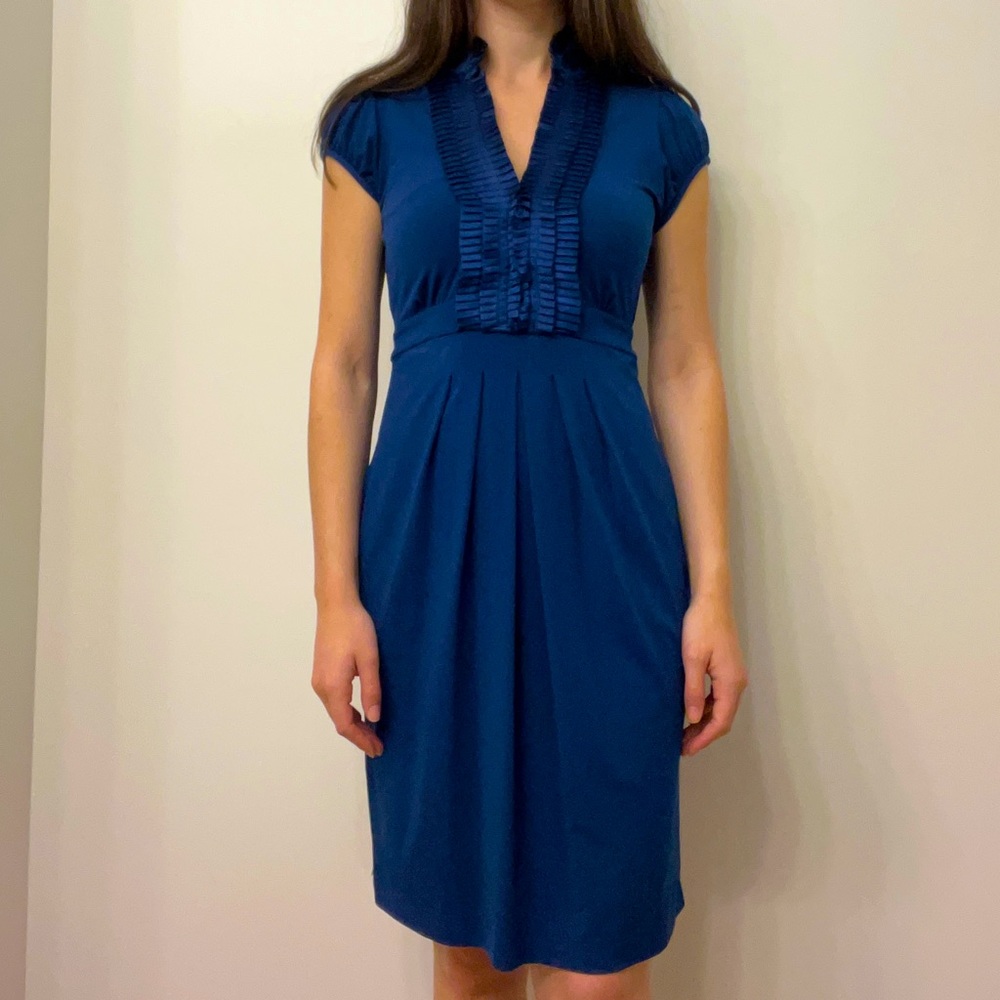 Navy knee length modest flow dress!